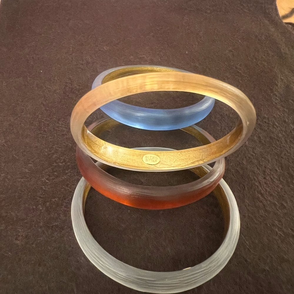 Alexis Bittar Gold, Blue, and Orange Bracelets